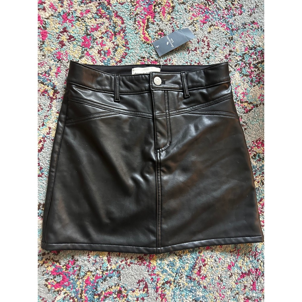 Abercrombie Kids Skirt Black Vegan Faux‎ Leather Mini Skirt Size 13/14 NWT